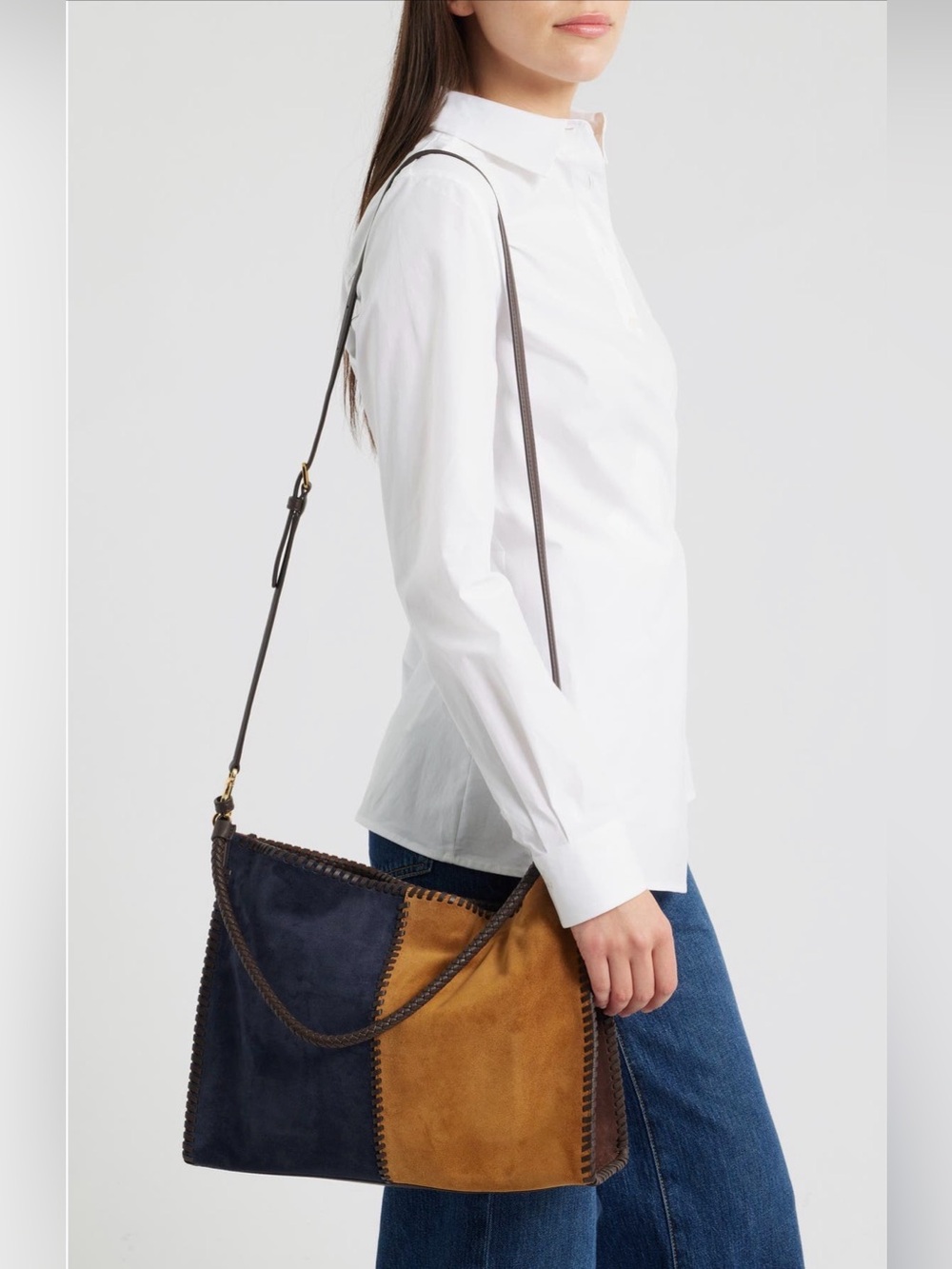 NWT Veronica Beard Vida Colorblock Suede Hobo Bag - Picture 2 of 16